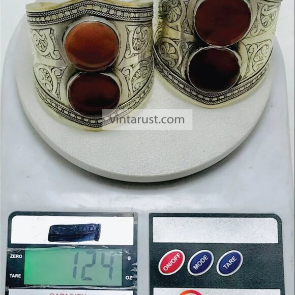 Single Boho Carnelian Stone Cuff: Antique Kuchi Tribal Bracelet - Picture 6 of 15